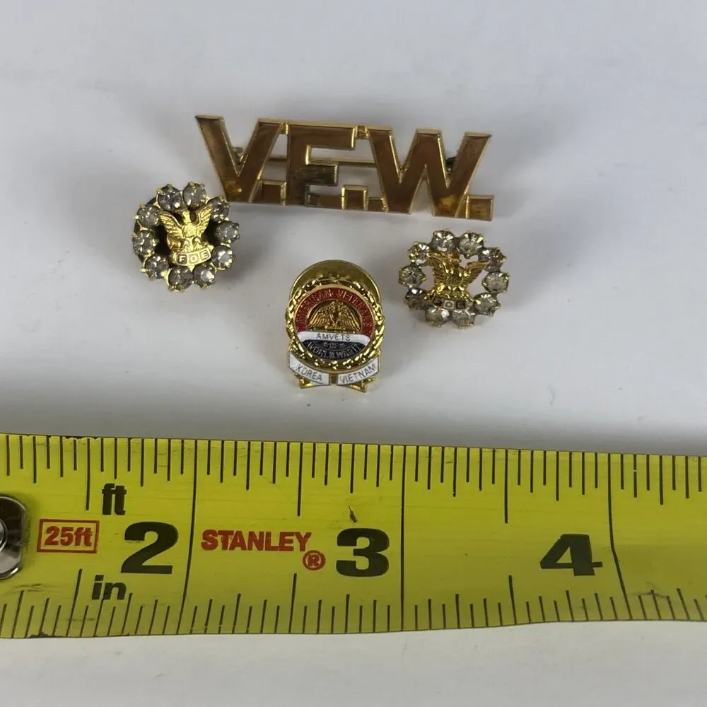 VFW, AMVets WWII, FOE 4 Pins Fraternal Order of the Eagles Small Pins